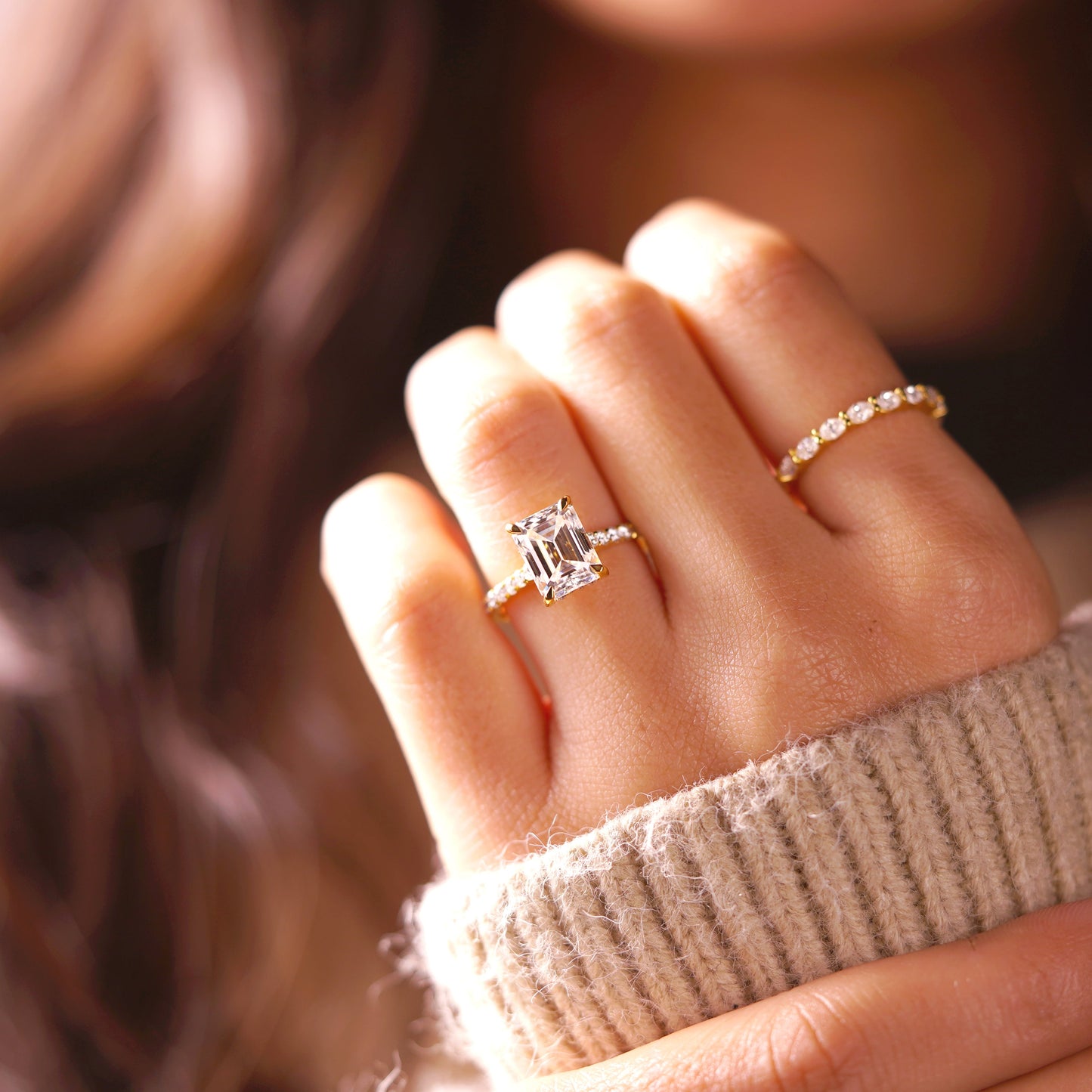 Emerald Cut Hidden Halo & Pave Cathedral Lab-Grown Diamond Engagement Ring