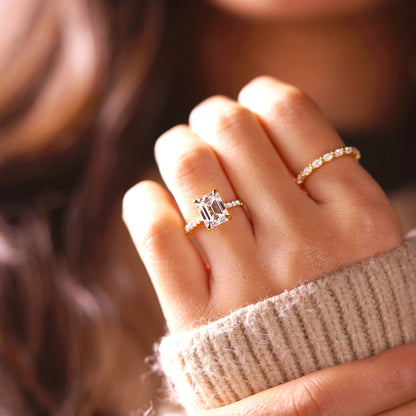 Emerald Cut Hidden Halo & Pave Cathedral Lab-Grown Diamond Engagement Ring
