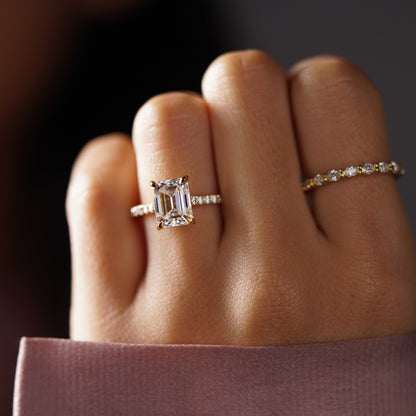Emerald Cut Hidden Halo & Pave Cathedral Lab-Grown Diamond Engagement Ring