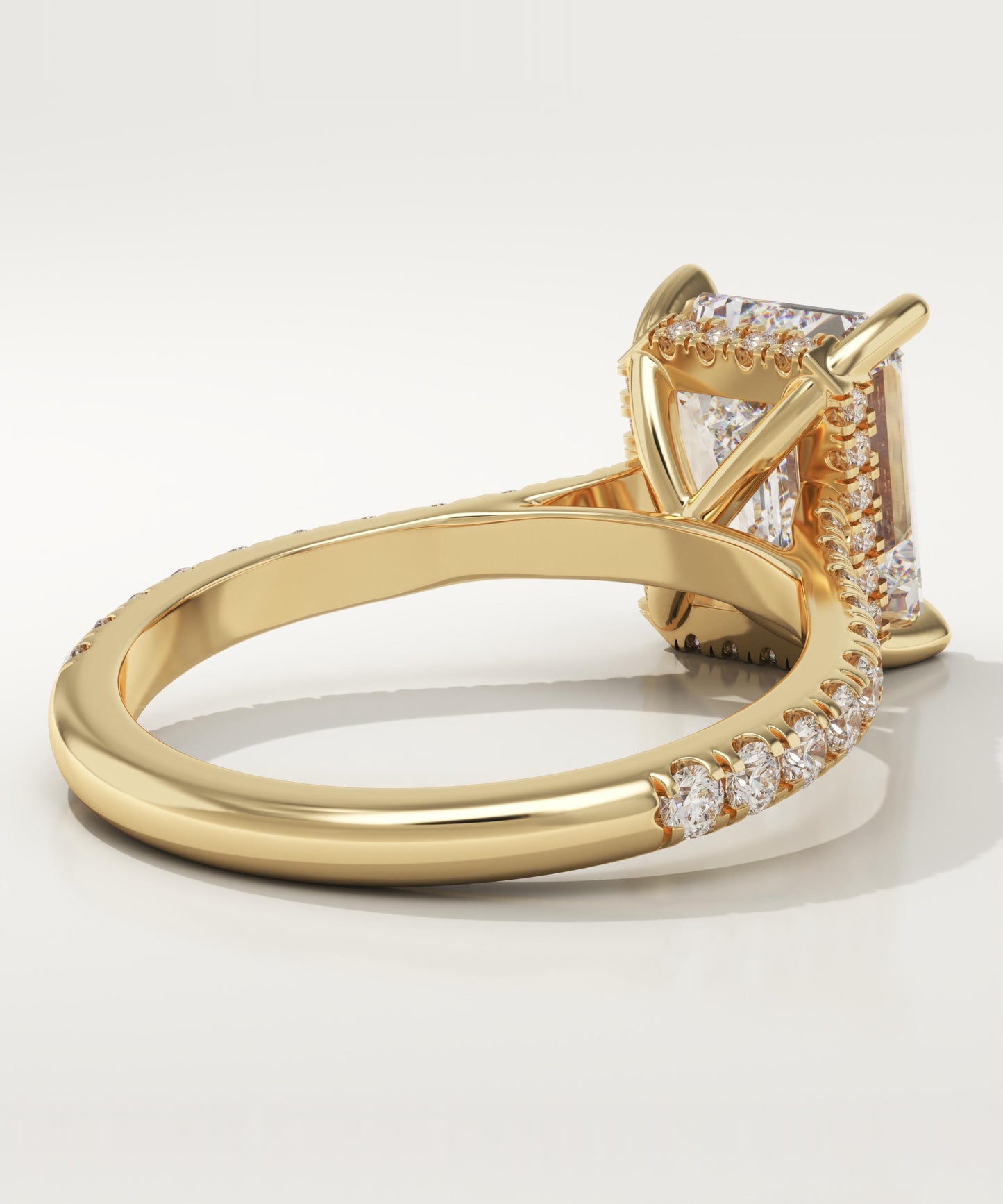 Emerald Cut Hidden Halo & Pave Cathedral Lab-Grown Diamond Engagement Ring