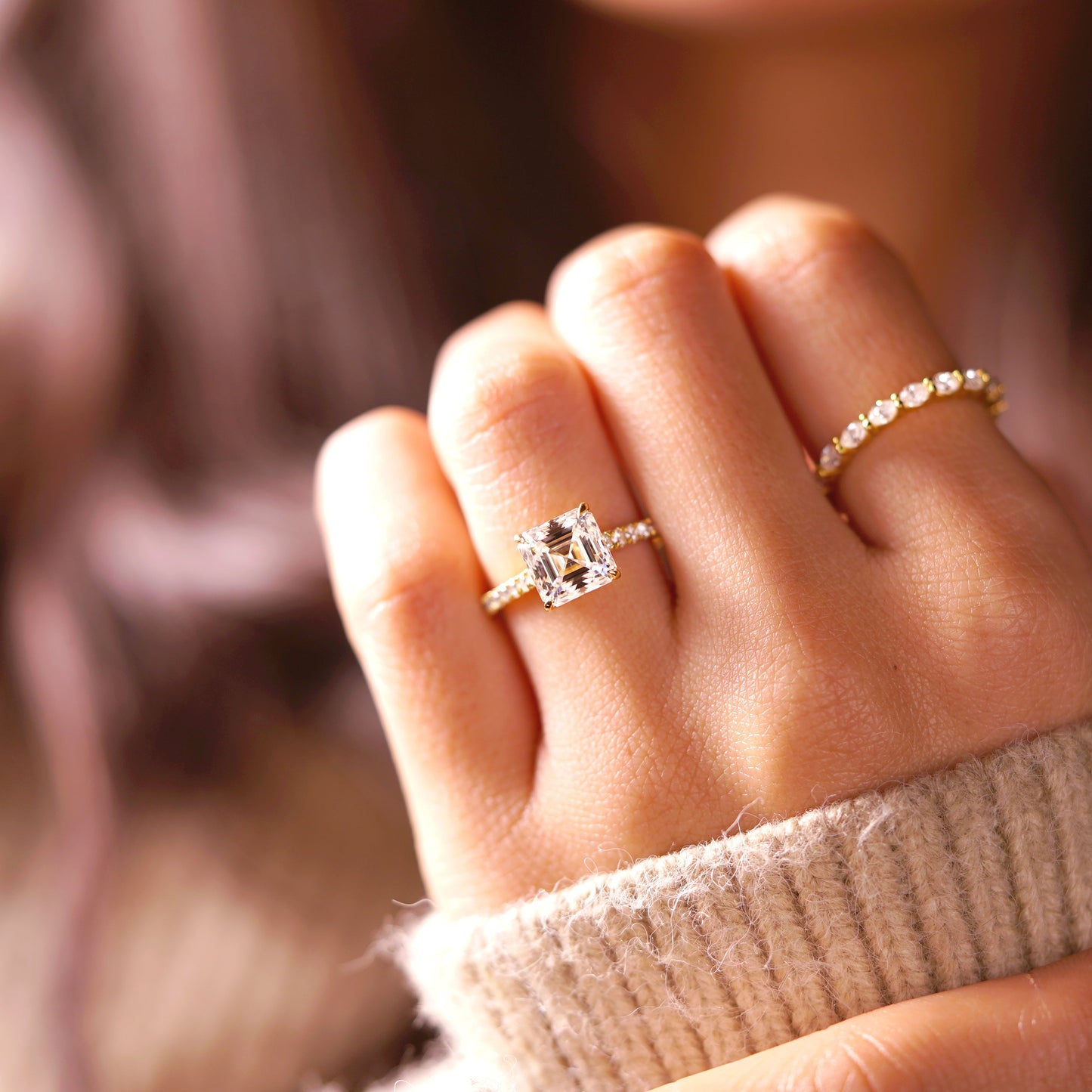 Asscher Cut Hidden Halo & Pave Cathedral Lab-Grown Diamond Engagement Ring