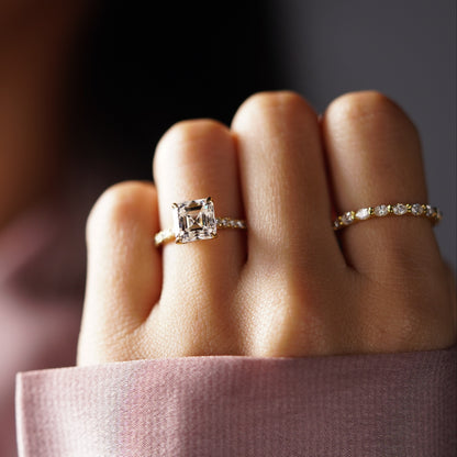 Asscher Cut Hidden Halo & Pave Cathedral Lab-Grown Diamond Engagement Ring