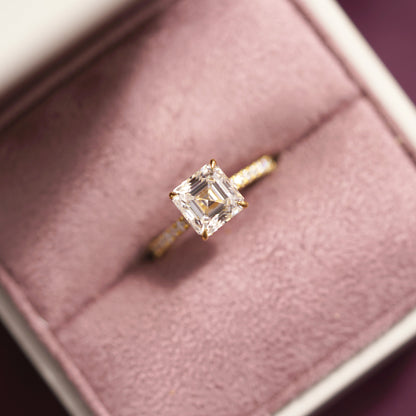 Asscher Cut Hidden Halo & Pave Cathedral Lab-Grown Diamond Engagement Ring