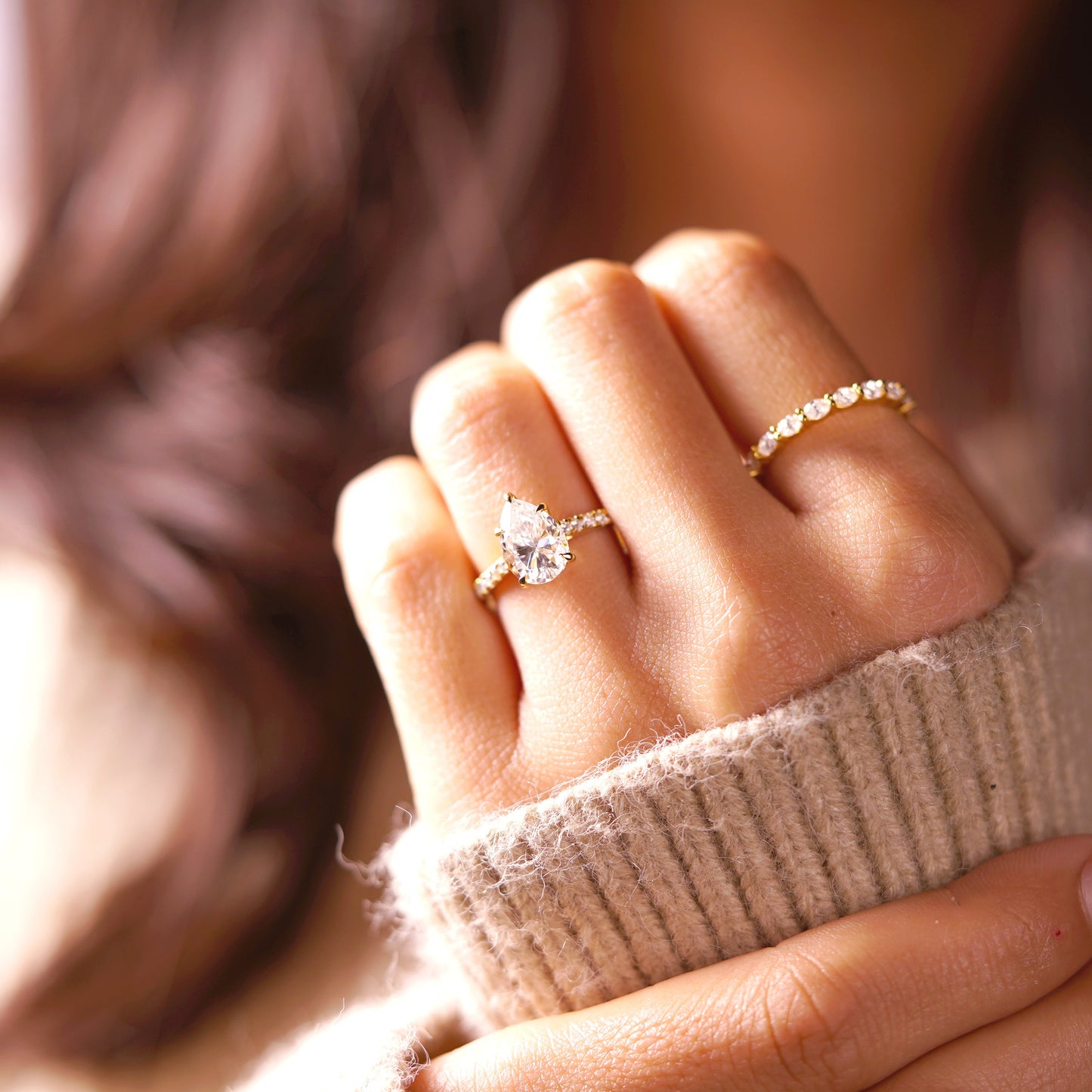 Pear Cut Hidden Halo & Pave Cathedral Lab-Grown Diamond Engagement Ring