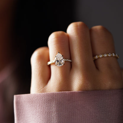 Pear Cut Hidden Halo & Pave Cathedral Lab-Grown Diamond Engagement Ring