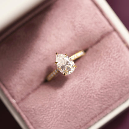Pear Cut Hidden Halo & Pave Cathedral Lab-Grown Diamond Engagement Ring