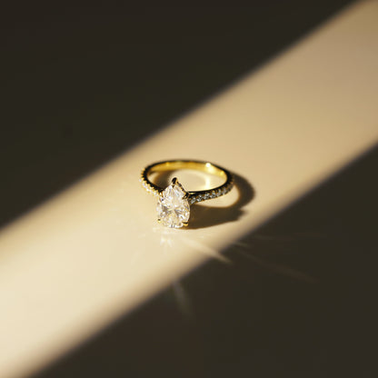 Pear Cut Hidden Halo & Pave Cathedral Lab-Grown Diamond Engagement Ring
