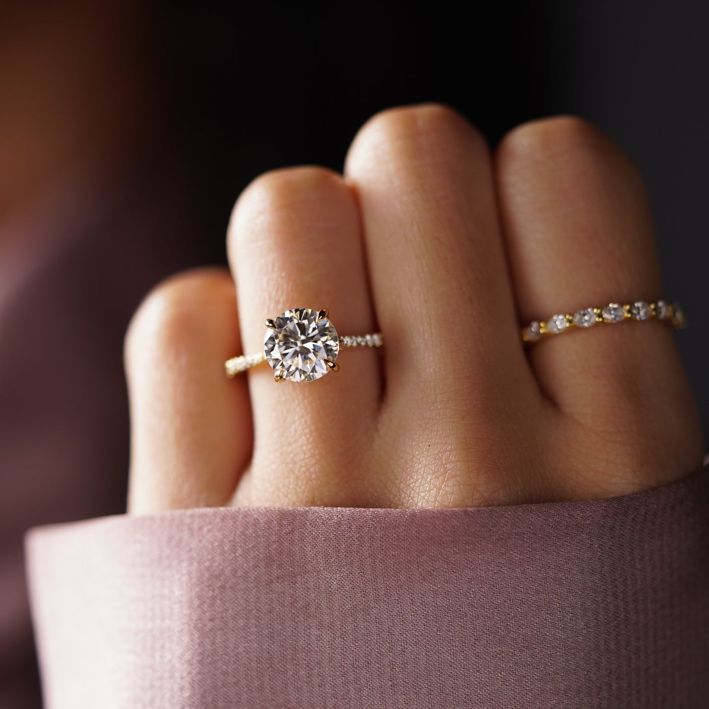 Round Cut Pave Cathedral Lab-Grown Diamond Engagement Ring