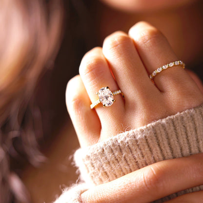 Oval Cut Pave Lab-Grown Diamond Engagement Ring