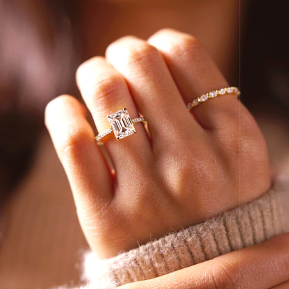 Emerald Cut Pave Cathedral Lab-Grown Diamond Engagement Ring
