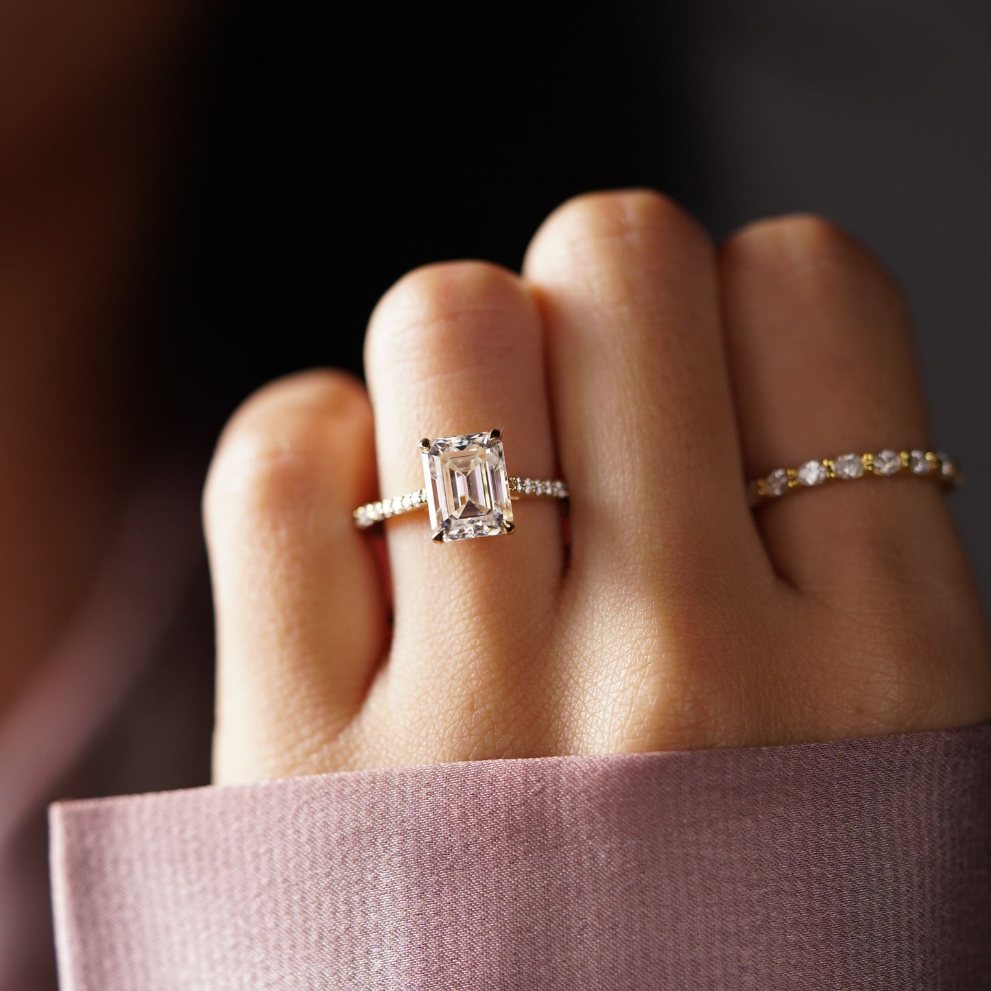 Emerald Cut Pave Cathedral Lab-Grown Diamond Engagement Ring