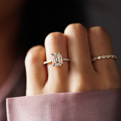 Emerald Cut Pave Cathedral Lab-Grown Diamond Engagement Ring