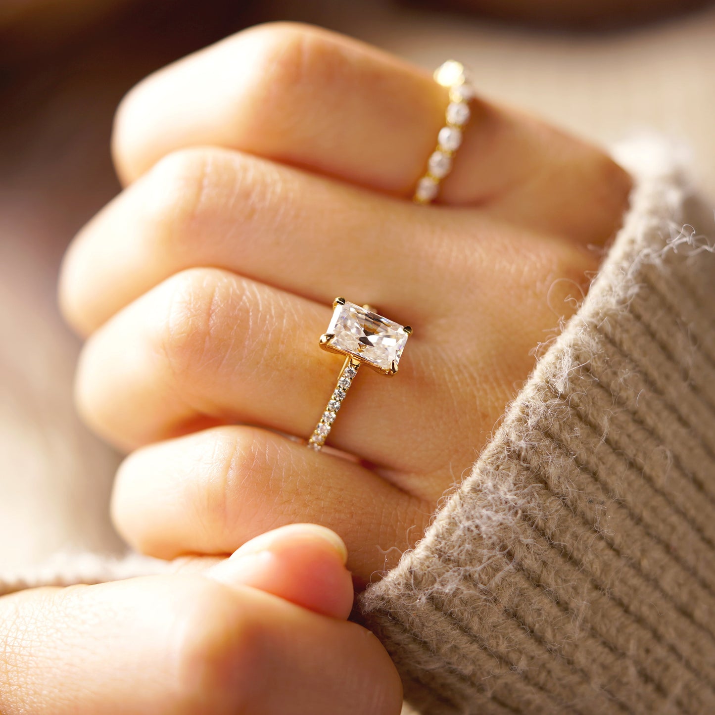 Radiant Cut Pave Cathedral Lab-Grown Diamond Engagement Ring
