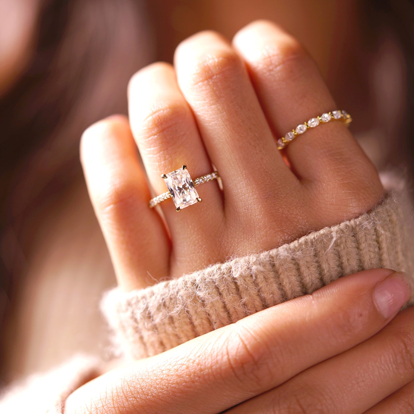 Radiant Cut Pave Cathedral Lab-Grown Diamond Engagement Ring