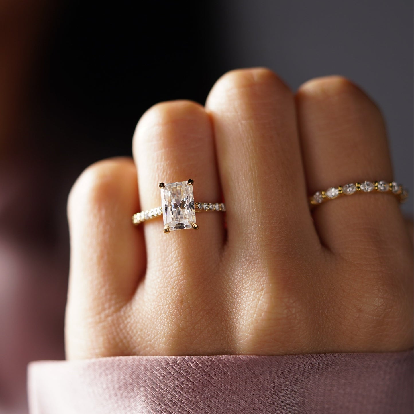 Radiant Cut Pave Cathedral Lab-Grown Diamond Engagement Ring