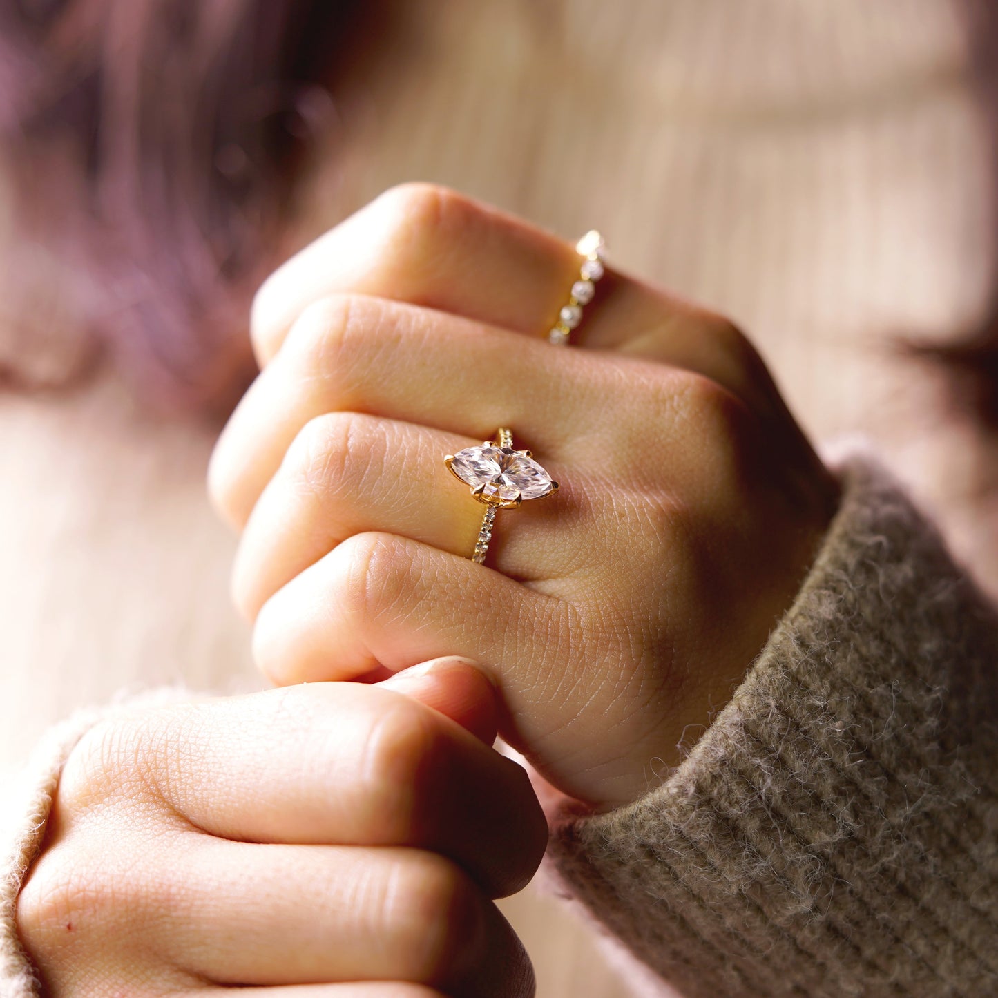 Marquise Cut Pave Cathedral Lab-Grown Diamond Engagement Ring
