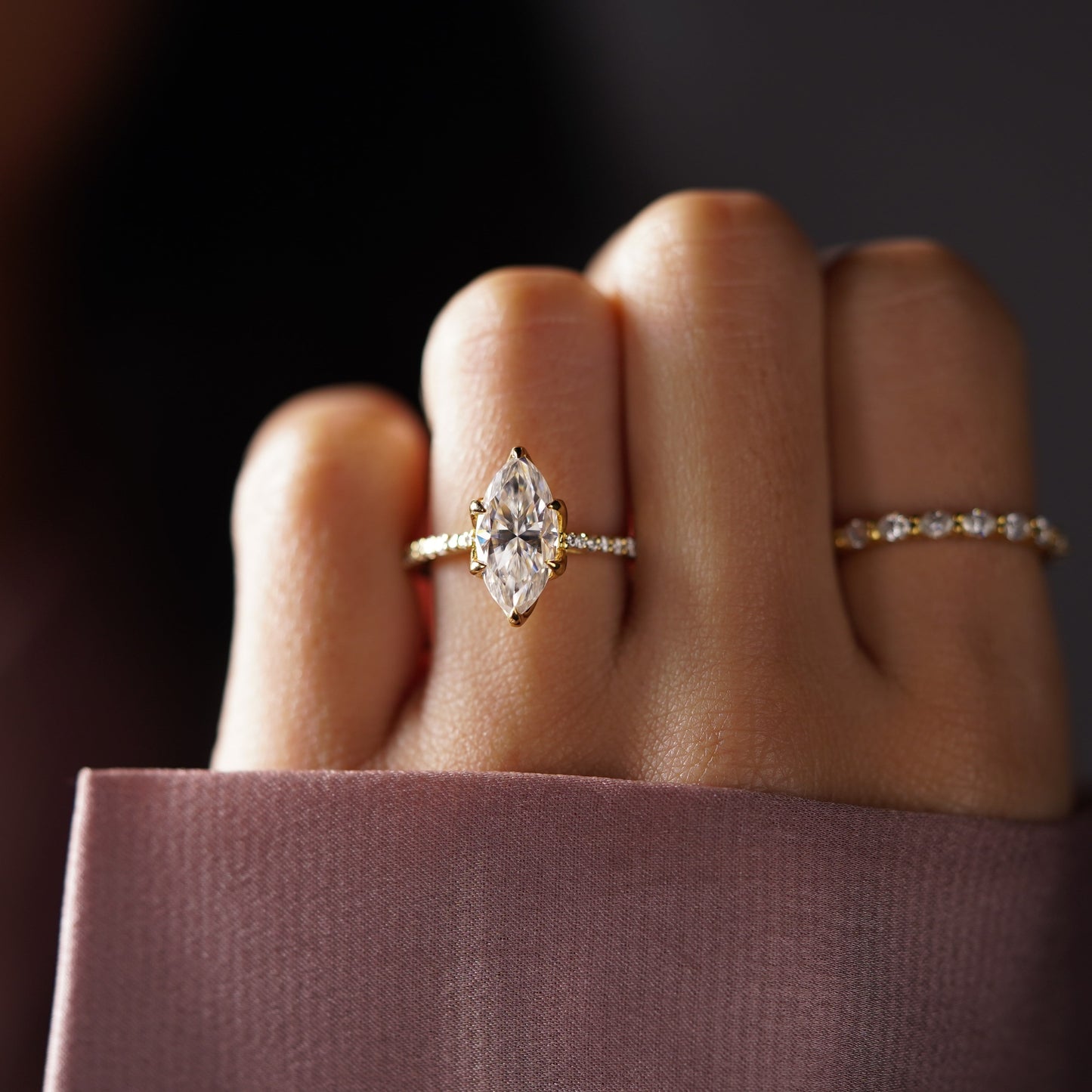 Marquise Cut Pave Cathedral Lab-Grown Diamond Engagement Ring