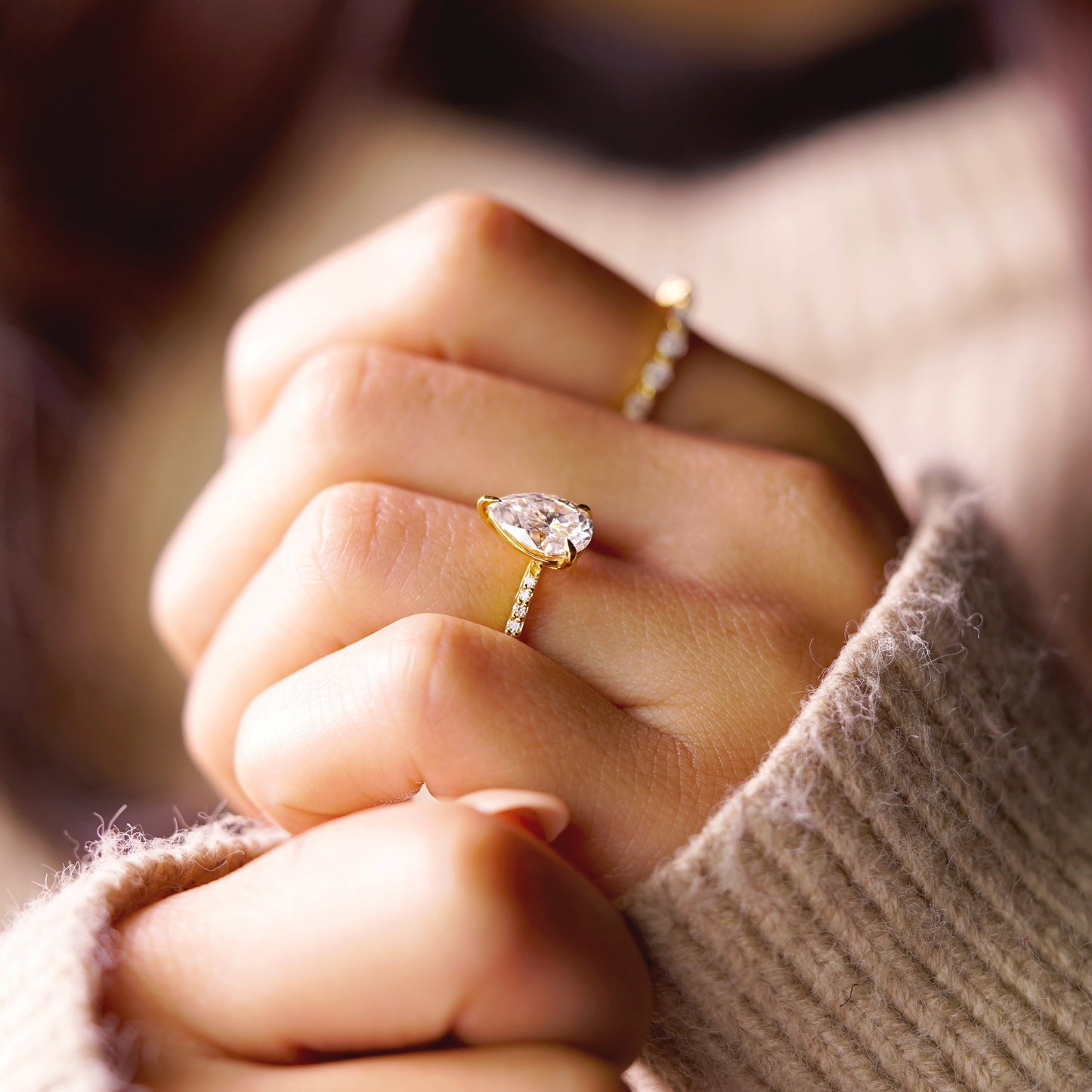 Pear Cut Pave Cathedral Lab-Grown Diamond Engagement Ring