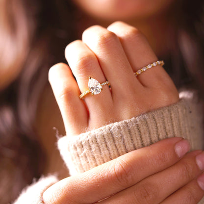 Pear Cut Pave Cathedral Lab-Grown Diamond Engagement Ring
