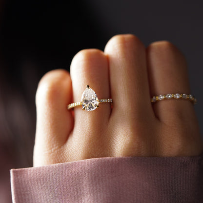 Pear Cut Pave Cathedral Lab-Grown Diamond Engagement Ring