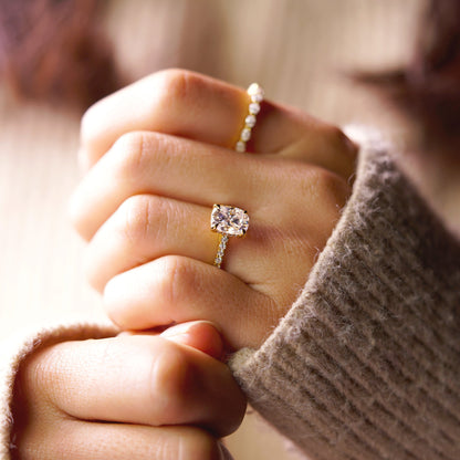 Elongated Cushion Cut Pave Cathedral Lab-Grown Diamond Engagement Ring