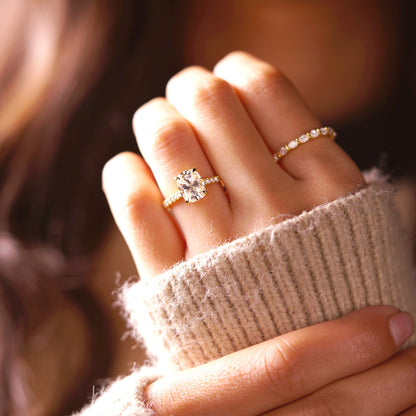 Elongated Cushion Cut Pave Cathedral Lab-Grown Diamond Engagement Ring