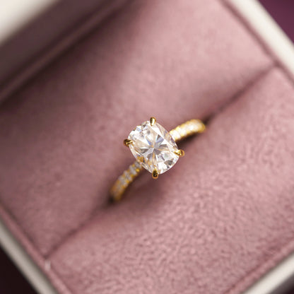 Elongated Cushion Cut Pave Cathedral Lab-Grown Diamond Engagement Ring