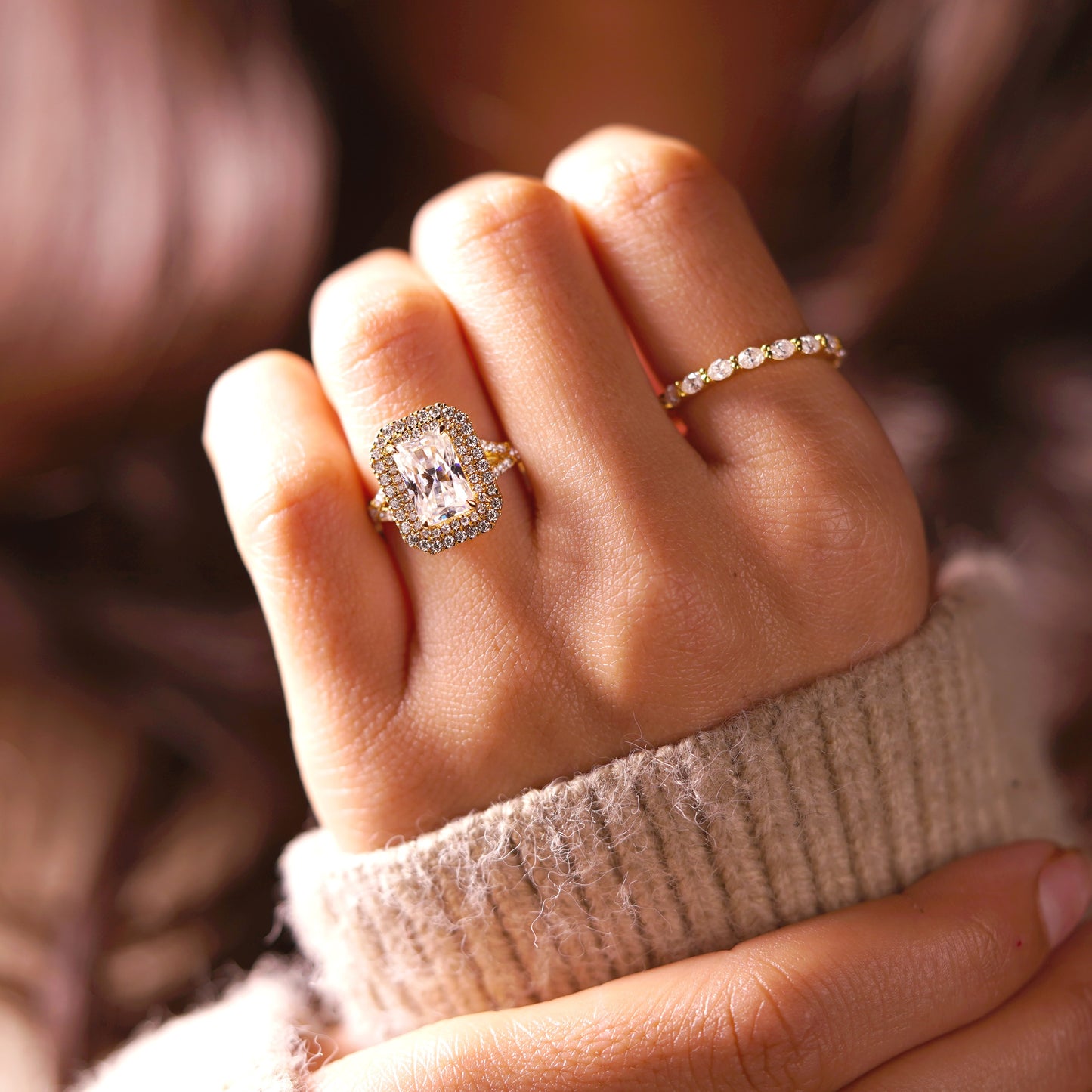 Radiant Cut Double Halo & Pave Split Shank Lab-Grown Diamond Engagement Ring