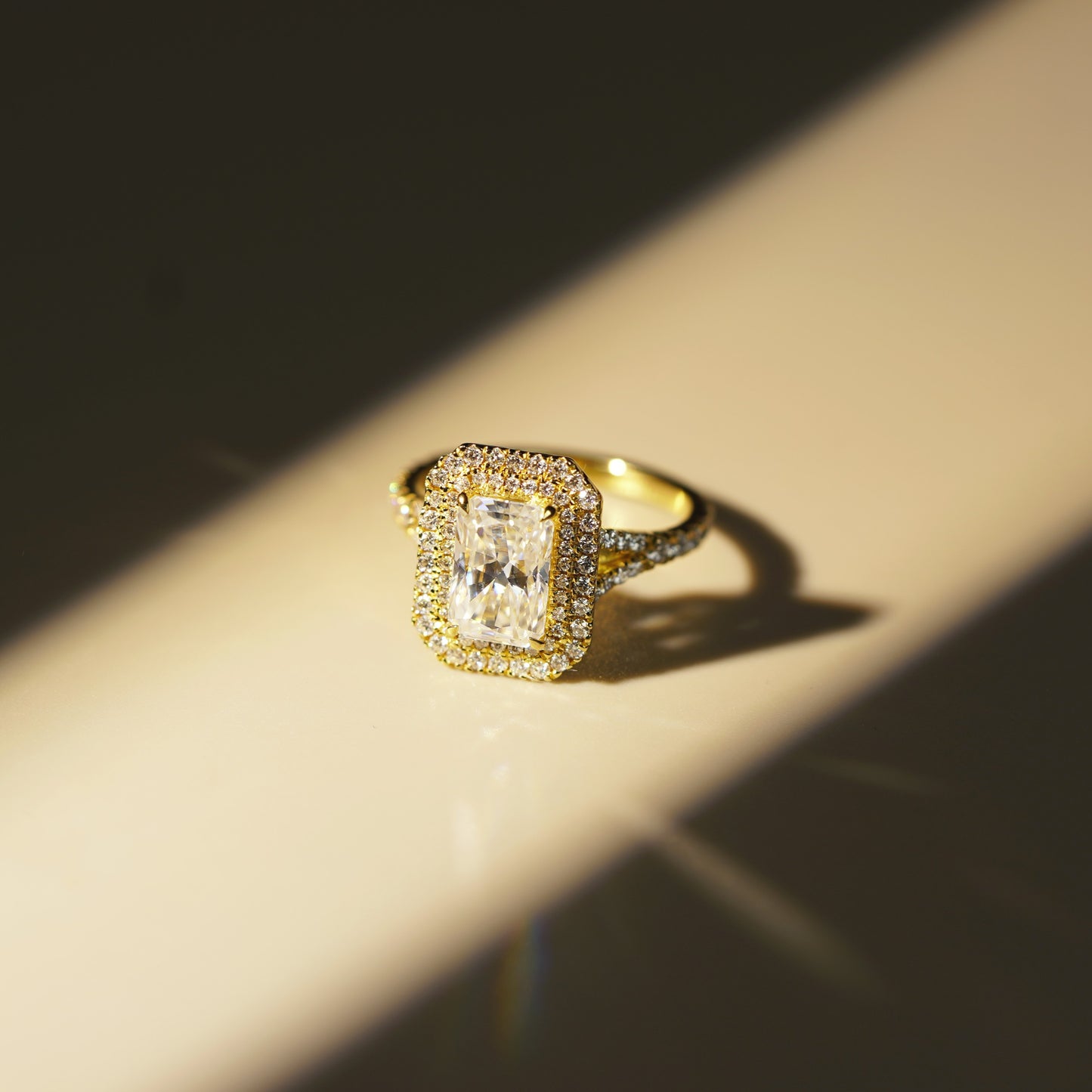 Radiant Cut Double Halo & Pave Split Shank Lab-Grown Diamond Engagement Ring