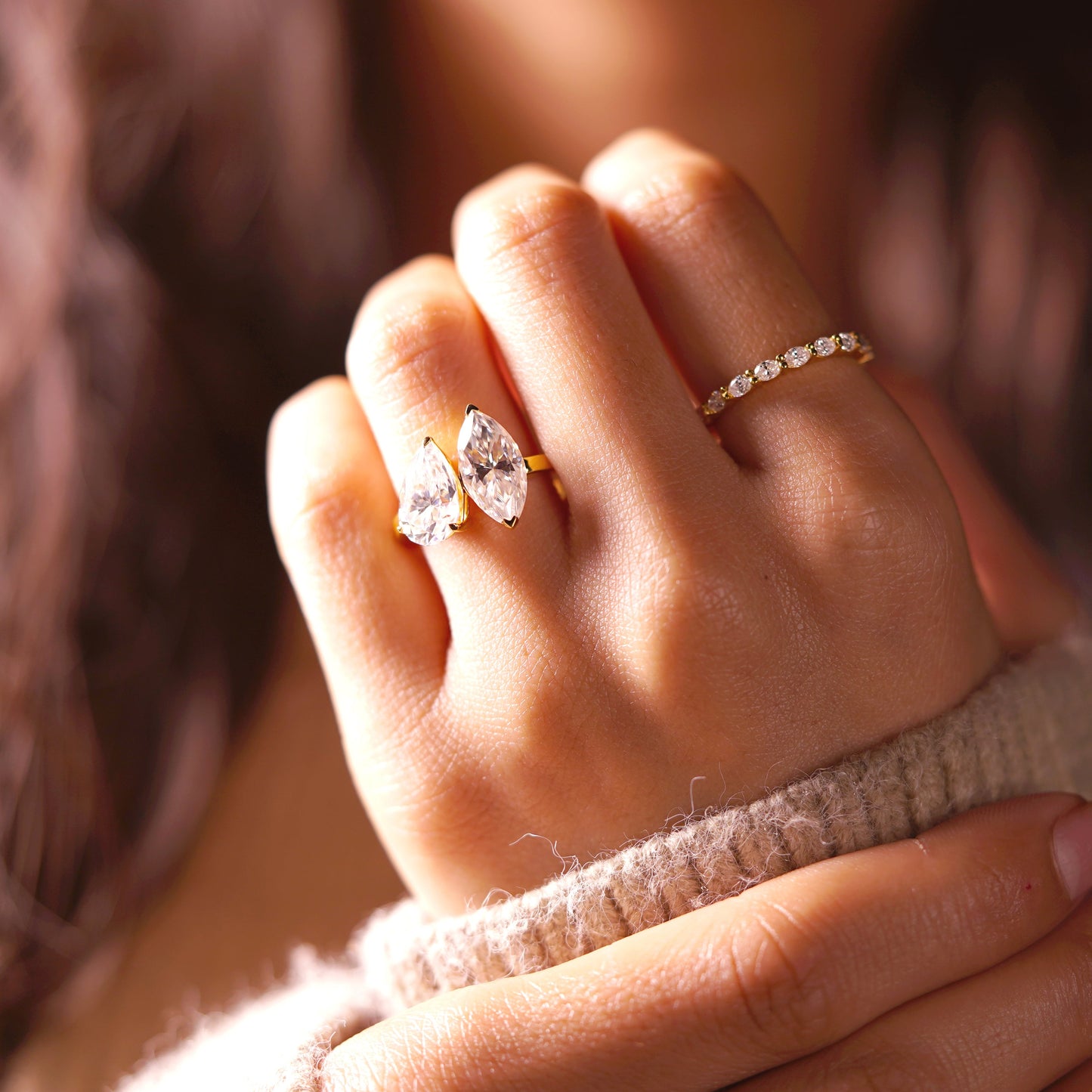 3.5 TCW Marquise & Pear Cut Toi Et Moi Lab-Grown Diamond Engagement Ring