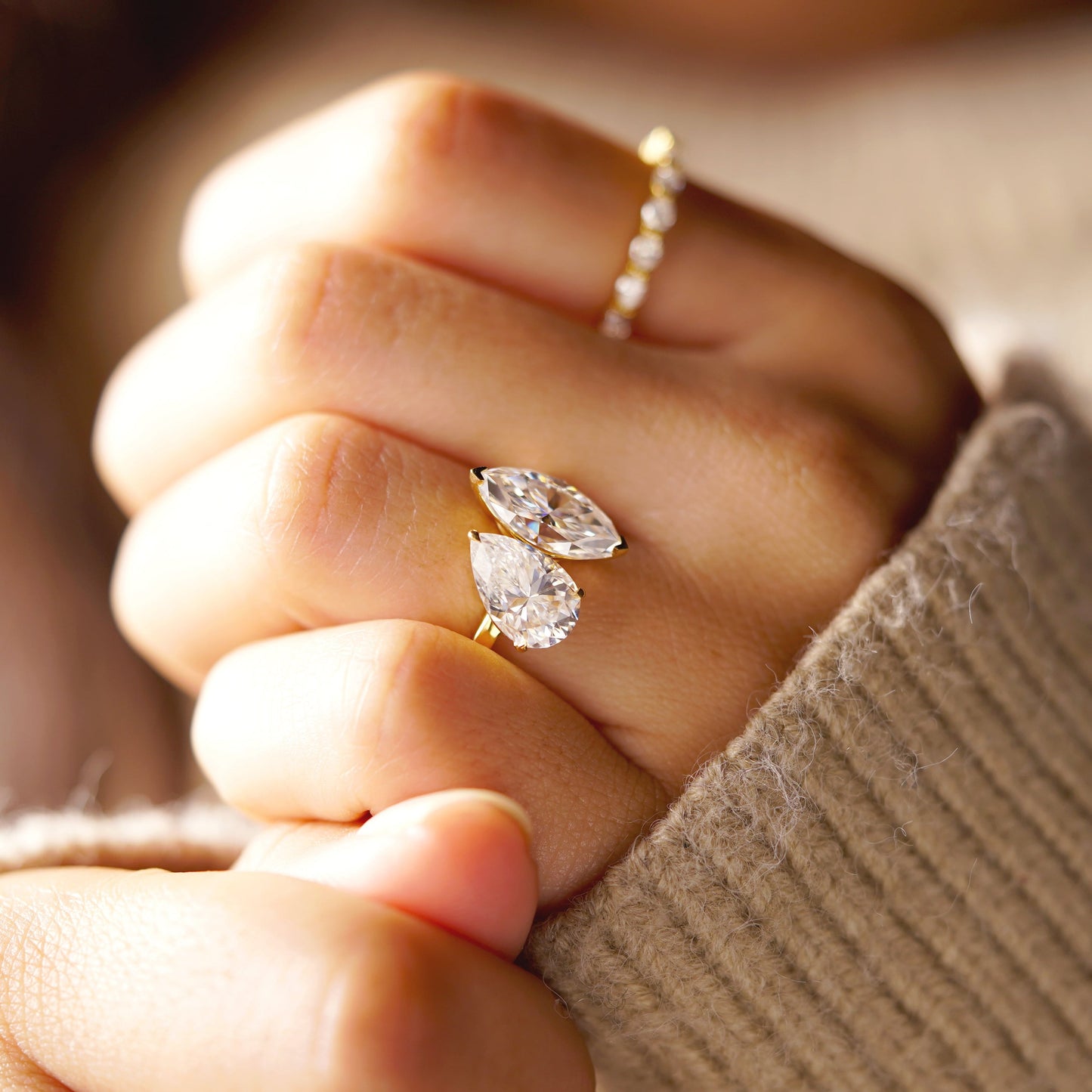 3.5 TCW Marquise & Pear Cut Toi Et Moi Lab-Grown Diamond Engagement Ring