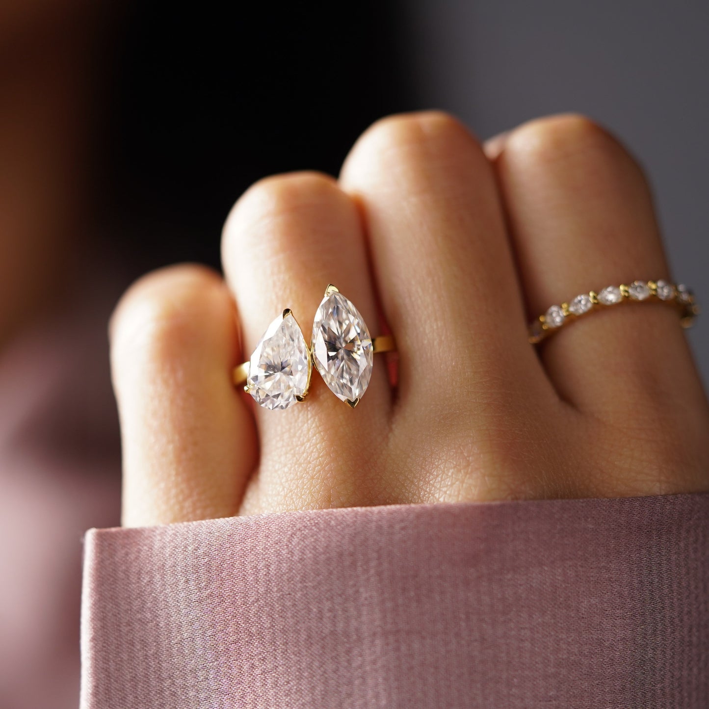 3.5 TCW Marquise & Pear Cut Toi Et Moi Lab-Grown Diamond Engagement Ring