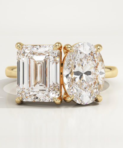 4.5 TCW Emerald & Oval Cut Toi Et Moi Lab-Grown Diamond Engagement Ring