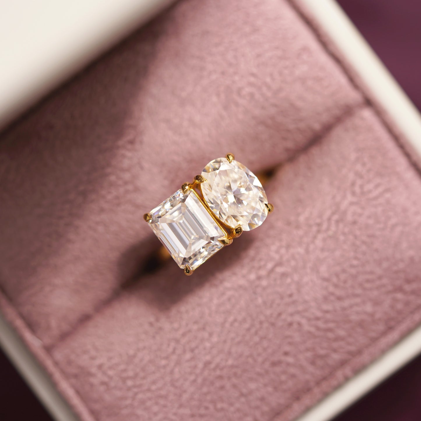 4.5 TCW Emerald & Oval Cut Toi Et Moi Lab-Grown Diamond Engagement Ring