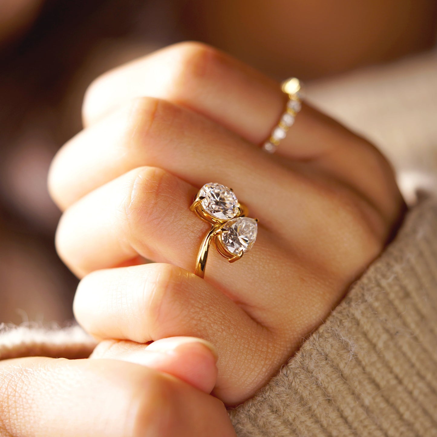 4 TCW Round & Pear Cut Toi Et Moi Lab-Grown Diamond Engagement Ring