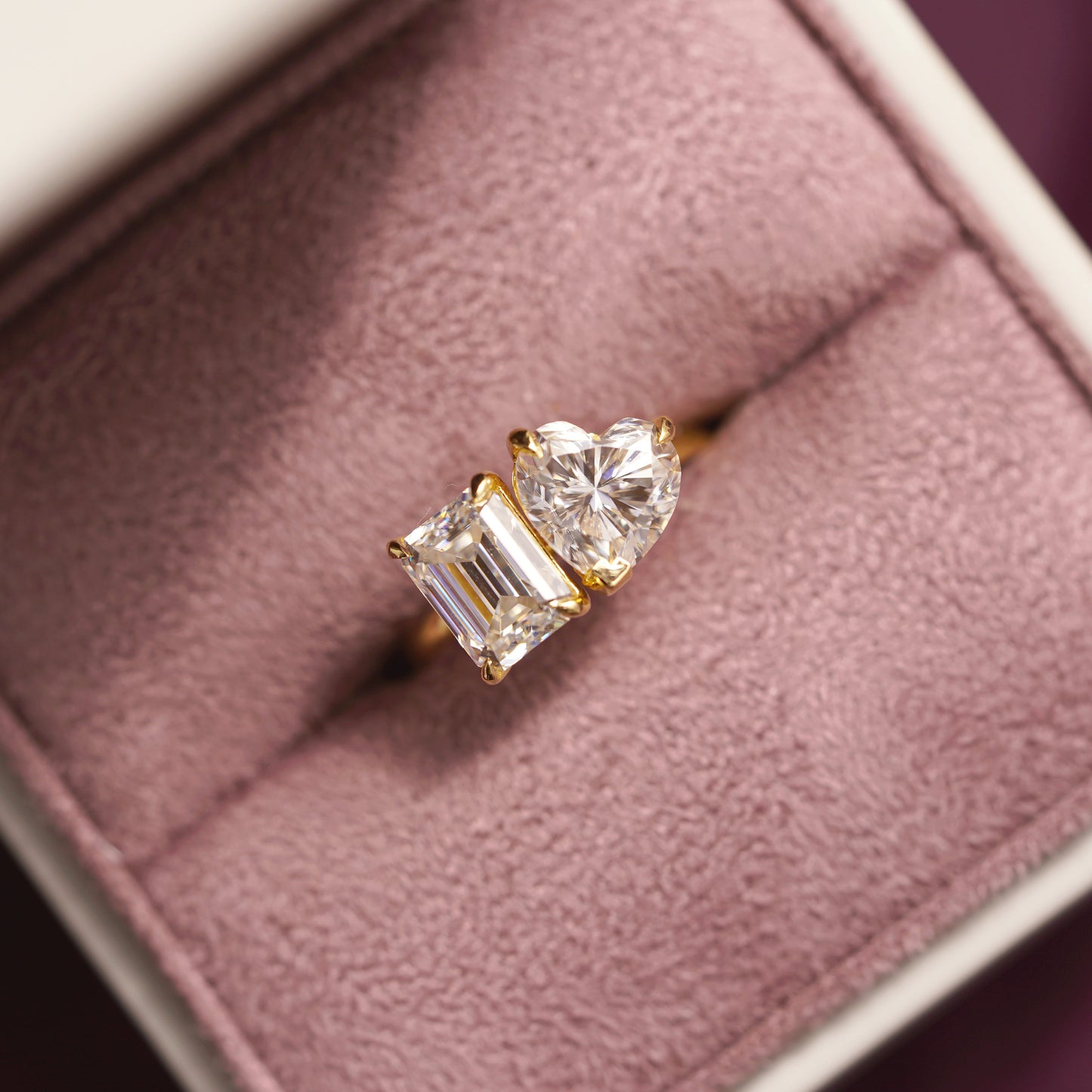 4.22 TCW Emerald & Heart Cut Toi Et Moi Lab-Grown Diamond Engagement Ring