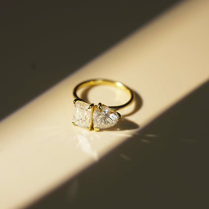 4.22 TCW Emerald & Heart Cut Toi Et Moi Lab-Grown Diamond Engagement Ring