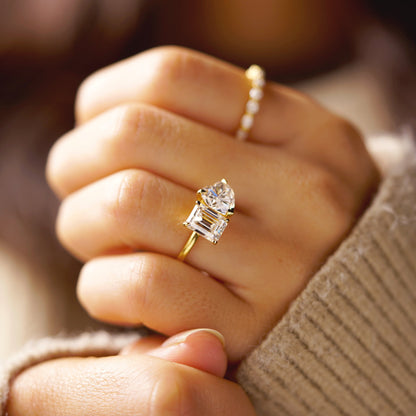 4.22 TCW Emerald & Heart Cut Toi Et Moi Lab-Grown Diamond Engagement Ring