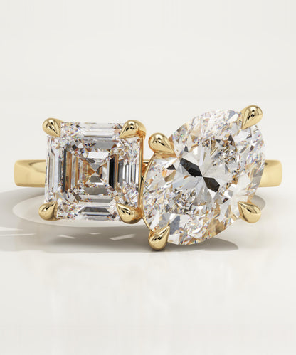 3.75 TCW Asscher & Oval Cut Toi Et Moi Lab-Grown Diamond Engagement Ring