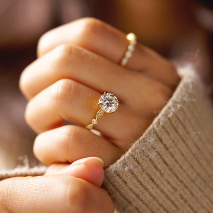 Round Cut Milgrain Pave Lab-Grown Diamond Engagement Ring