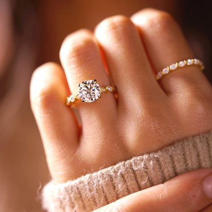 Round Cut Milgrain Pave Lab-Grown Diamond Engagement Ring