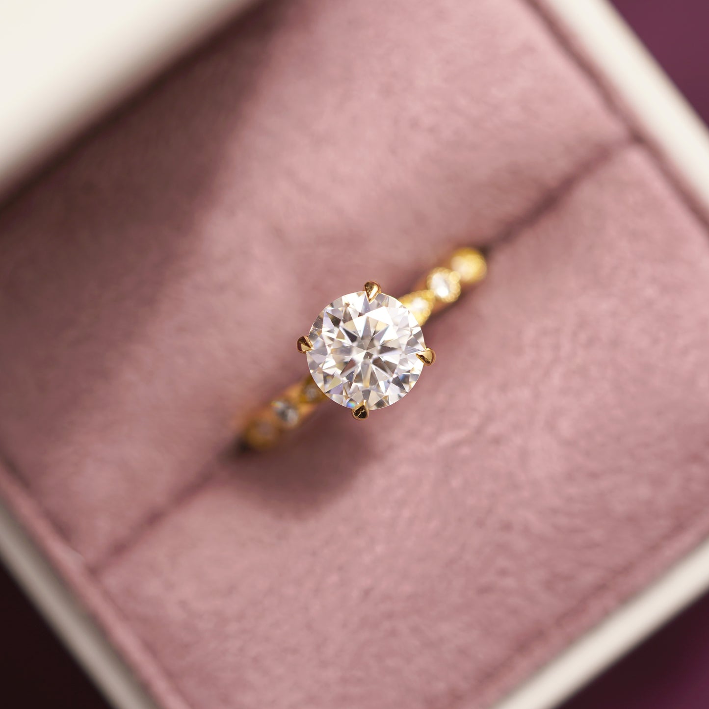 Round Cut Milgrain Pave Lab-Grown Diamond Engagement Ring