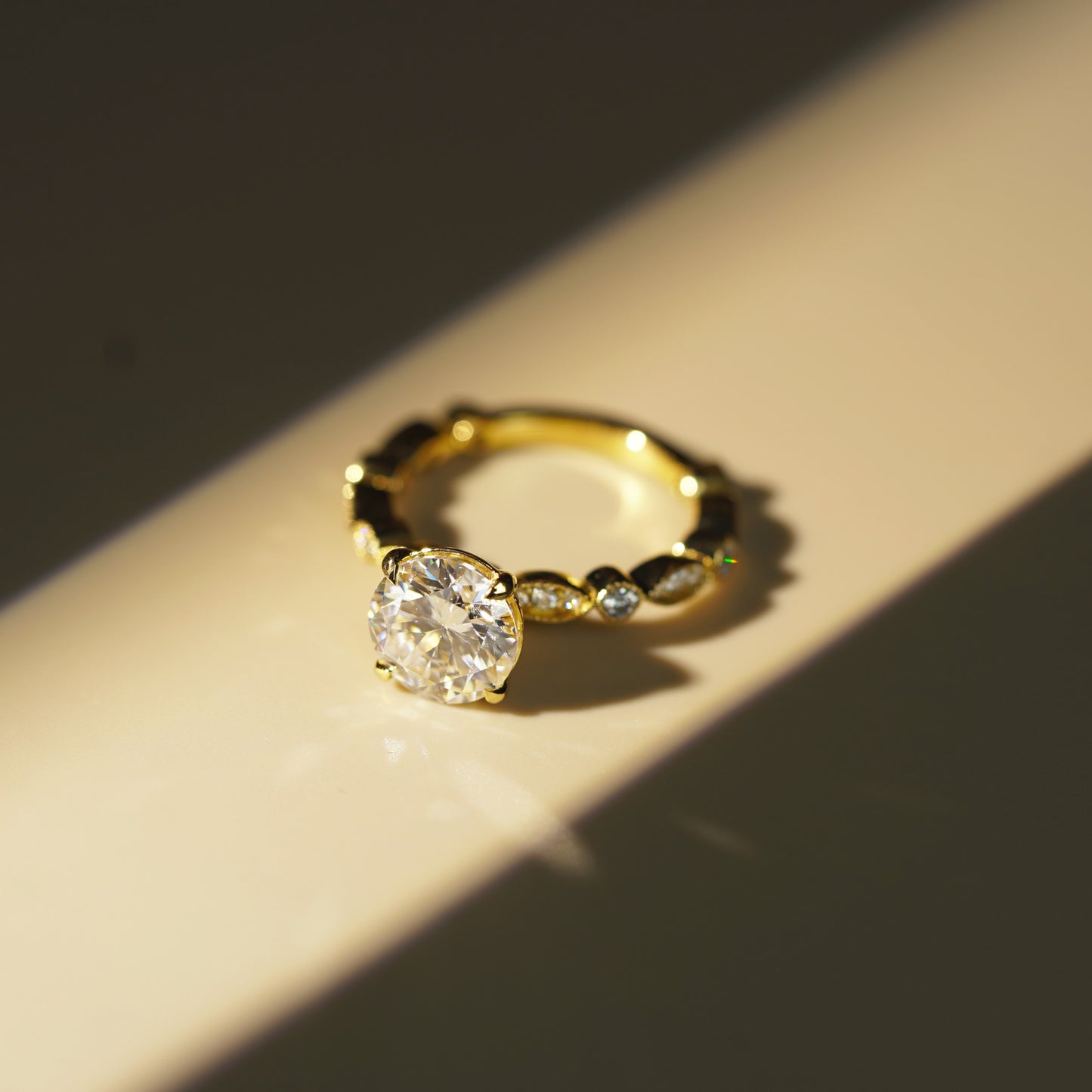 Round Cut Milgrain Pave Lab-Grown Diamond Engagement Ring