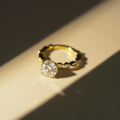 Round Cut Milgrain Pave Lab-Grown Diamond Engagement Ring