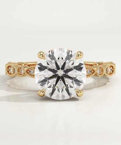 Round Cut Milgrain Pave Lab-Grown Diamond Engagement Ring