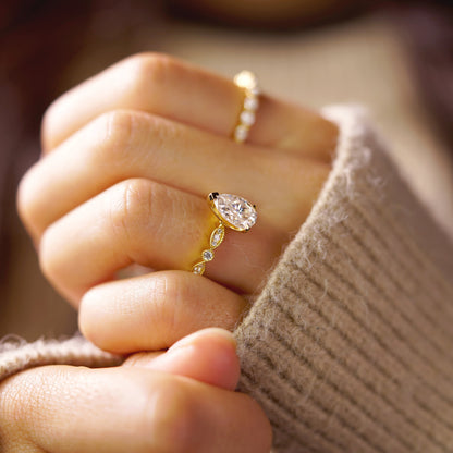 Pear Cut Milgrain Pave Lab-Grown Diamond Engagement Ring