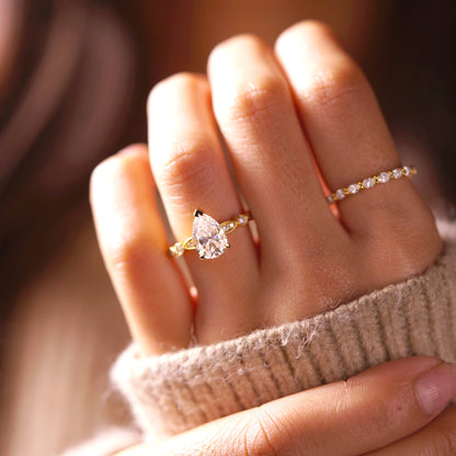 Pear Cut Milgrain Pave Lab-Grown Diamond Engagement Ring