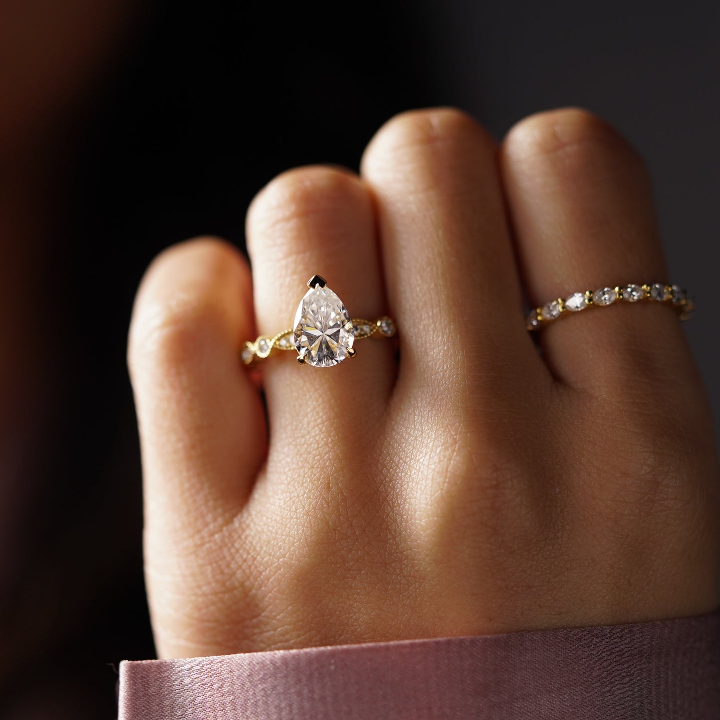 Pear Cut Milgrain Pave Lab-Grown Diamond Engagement Ring