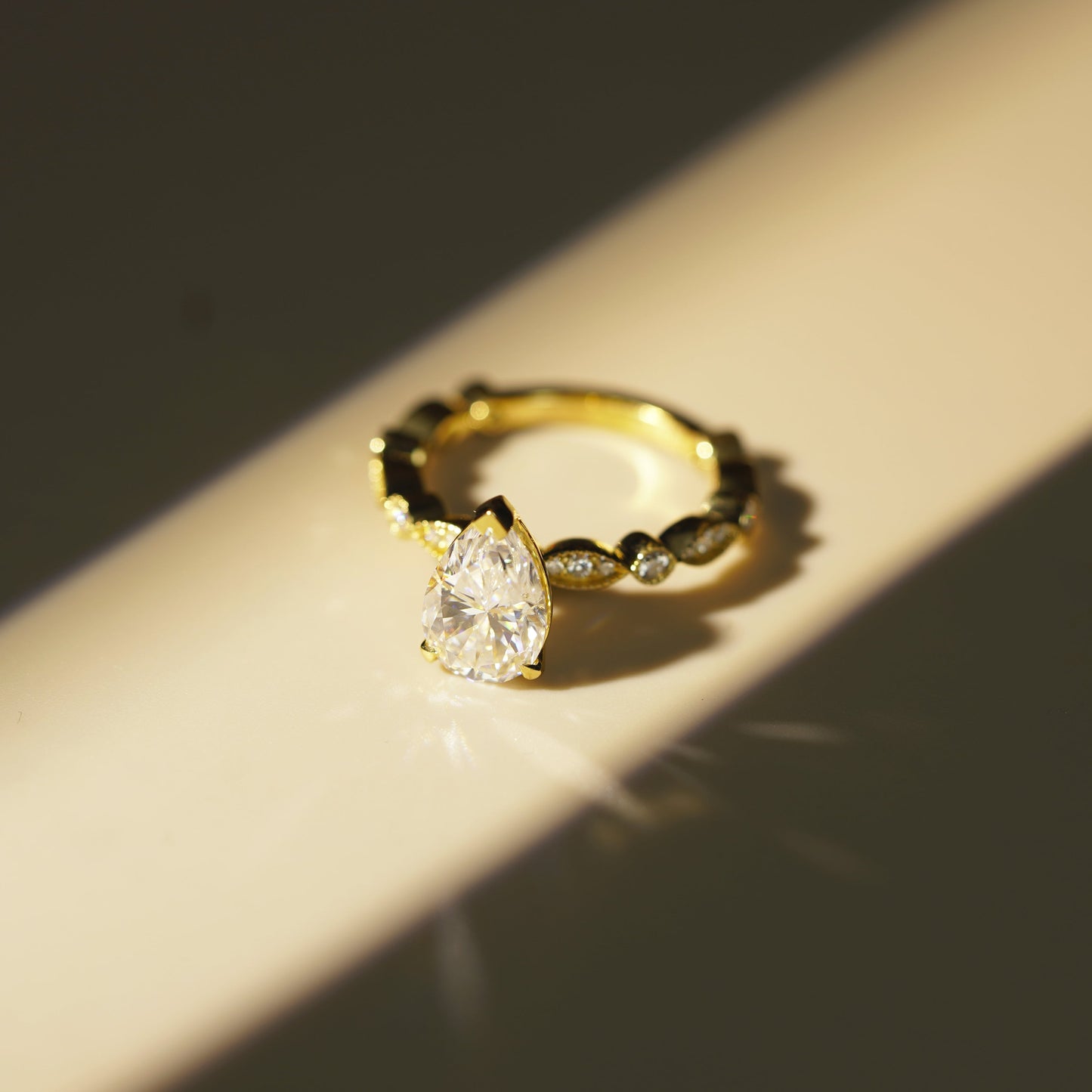 Pear Cut Milgrain Pave Lab-Grown Diamond Engagement Ring