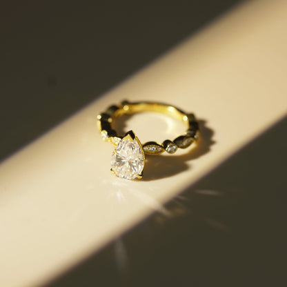 Pear Cut Milgrain Pave Lab-Grown Diamond Engagement Ring